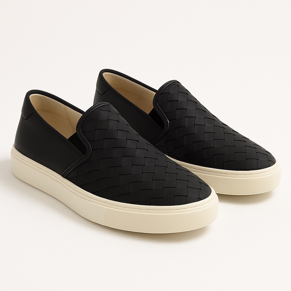 Sam Edelman Eda Slip-On Sneakers Black Woven Leather Size 8 - Picture 2 of 5
